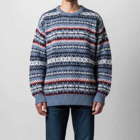 Y2K Fair Isle Cozy Winter Pullover Sweater Cabincore Heritage Apres Striped Sz L - Picture 1 of 8